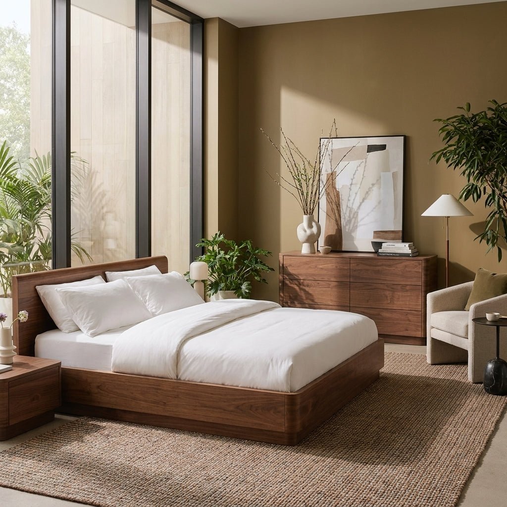 A well-considered Canadian bedroom in 2026: warm materials, layered textiles, and proportions that hold their ground — Altera Home Design