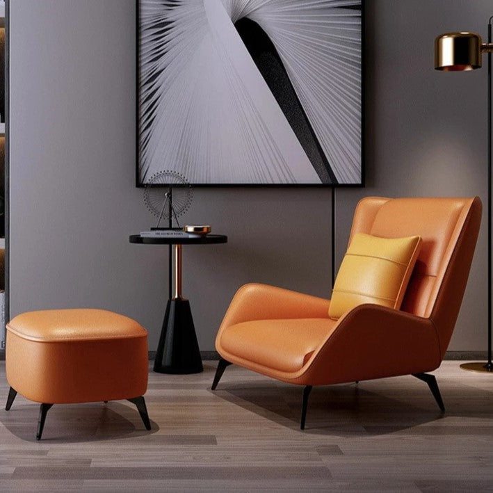 Pula Main PM06 Premium Cowhide Leather Relaxation Chair with Ottoman - Brown