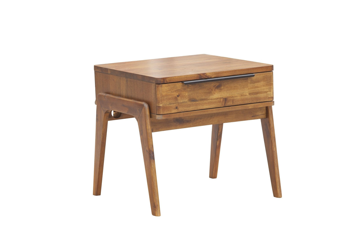 Radley Side Table in Brown, front view, solid acacia