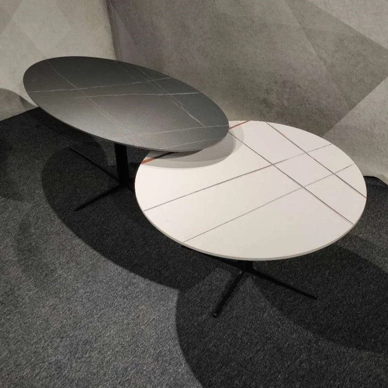 Pula BT05 Modern Double Stone Top Round & Elliptical Coffee Table Set