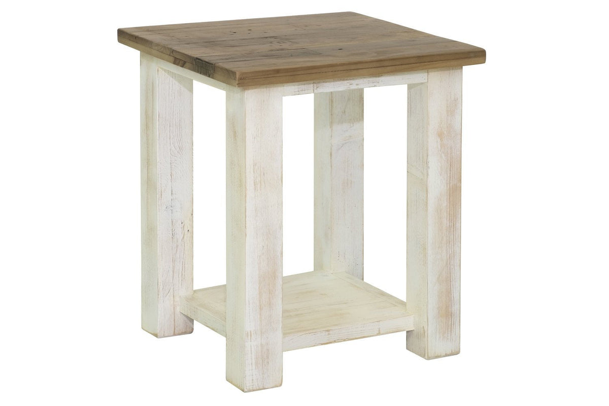 Preston Side Table in Antique White, front view, reclaimed pine