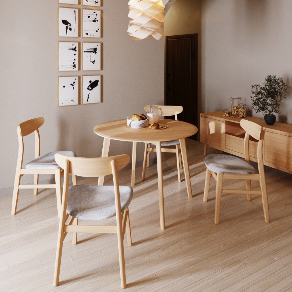 MOHO OSLO 100cm Round Solid Rubber Wood Dining Table, Brown Finish