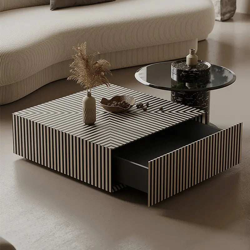 Pula BT85 Modern Piano Stripe Nested Coffee Table Set with Storage