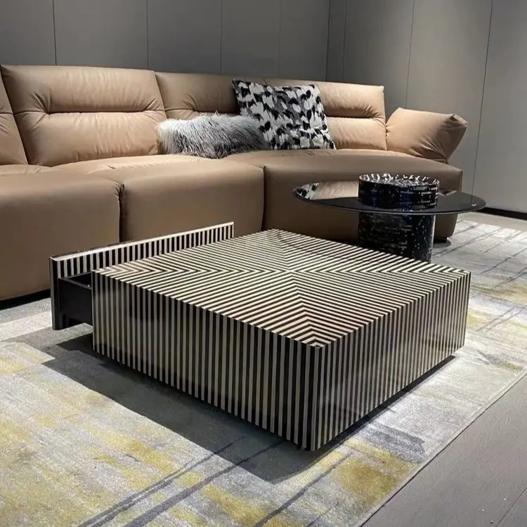 Pula BT85 Modern Piano Stripe Nested Coffee Table Set with Storage
