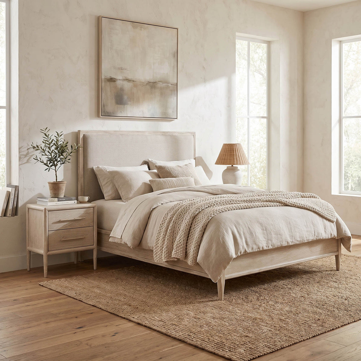 Bellano Bed in Sand, front view, acacia, view 7