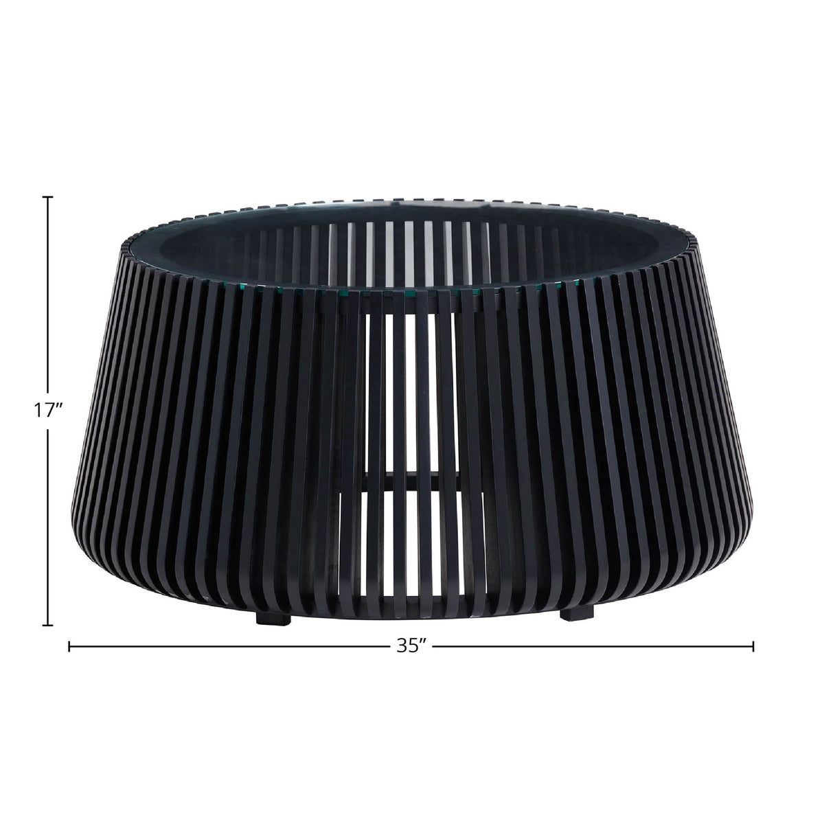 Barga Coffee Table in Black, dimensions diagram 35" x 35"