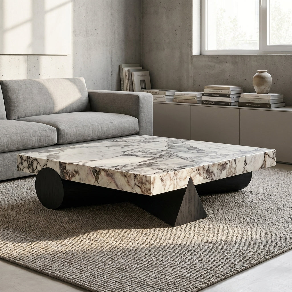 Marble coffee table in a modern living room setting