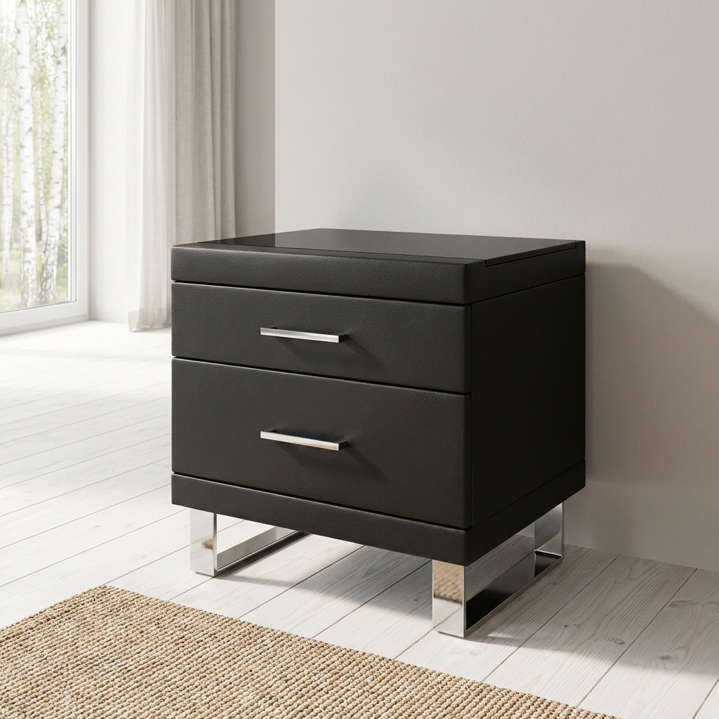 Table de chevet à deux tiroirs Noir Luxe