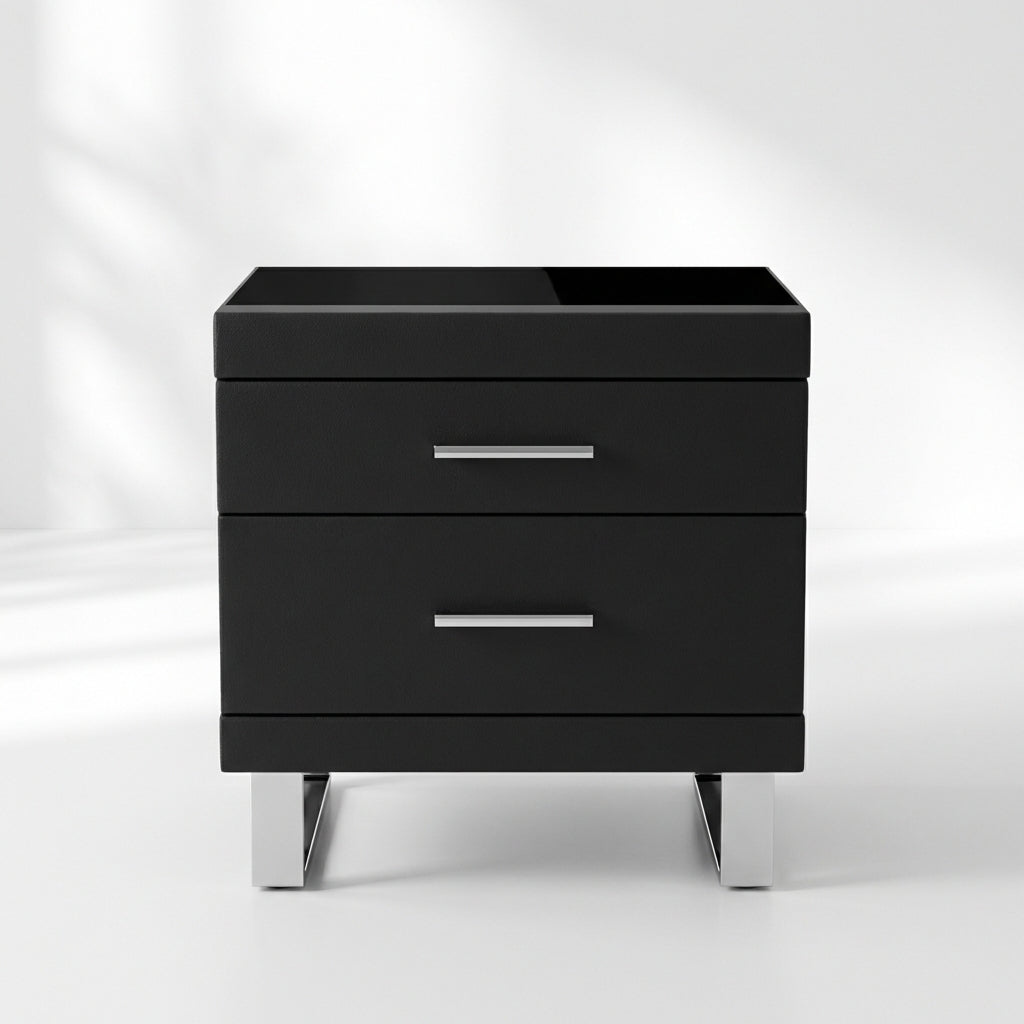 Table de chevet à deux tiroirs Noir Luxe
