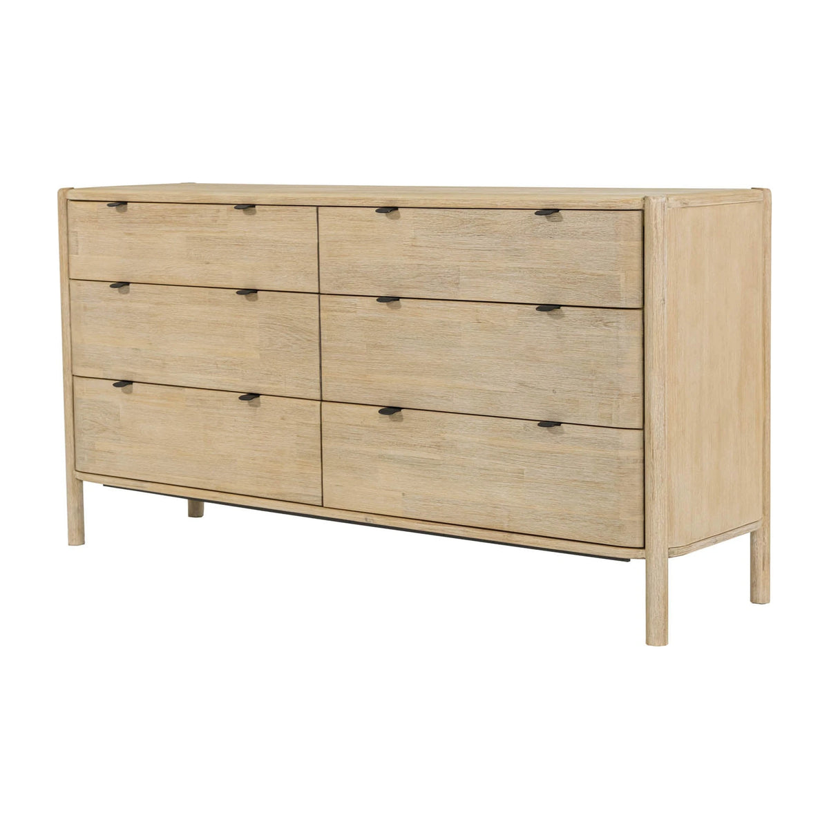 Ely 6 Drawer Dresser in Natural, front view, acacia