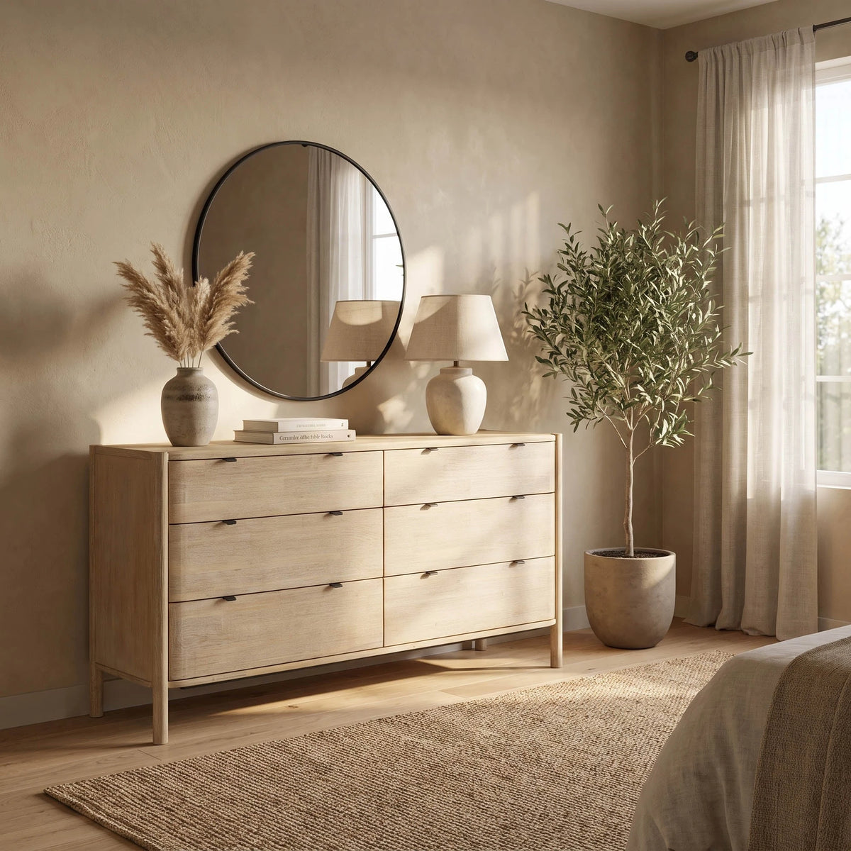 Ely 6 Drawer Dresser in Natural, three-quarter view