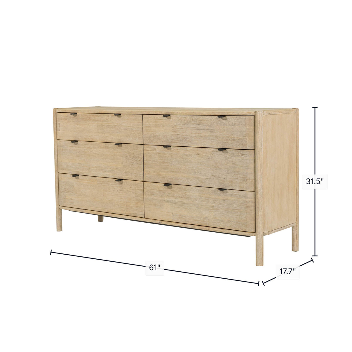 Ely 6 Drawer Dresser in Natural, front view, acacia, view 2