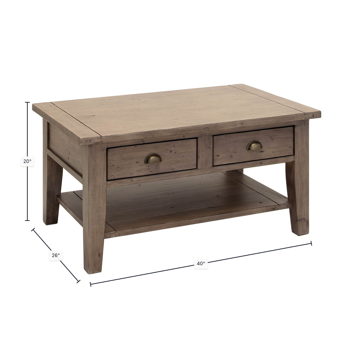 Inglewood Coffee Table in Sundried, dimensions diagram 40" x 26"
