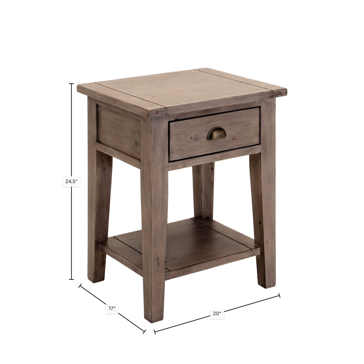 Inglewood Side Table in Sundried, dimensions diagram 20" x 17"