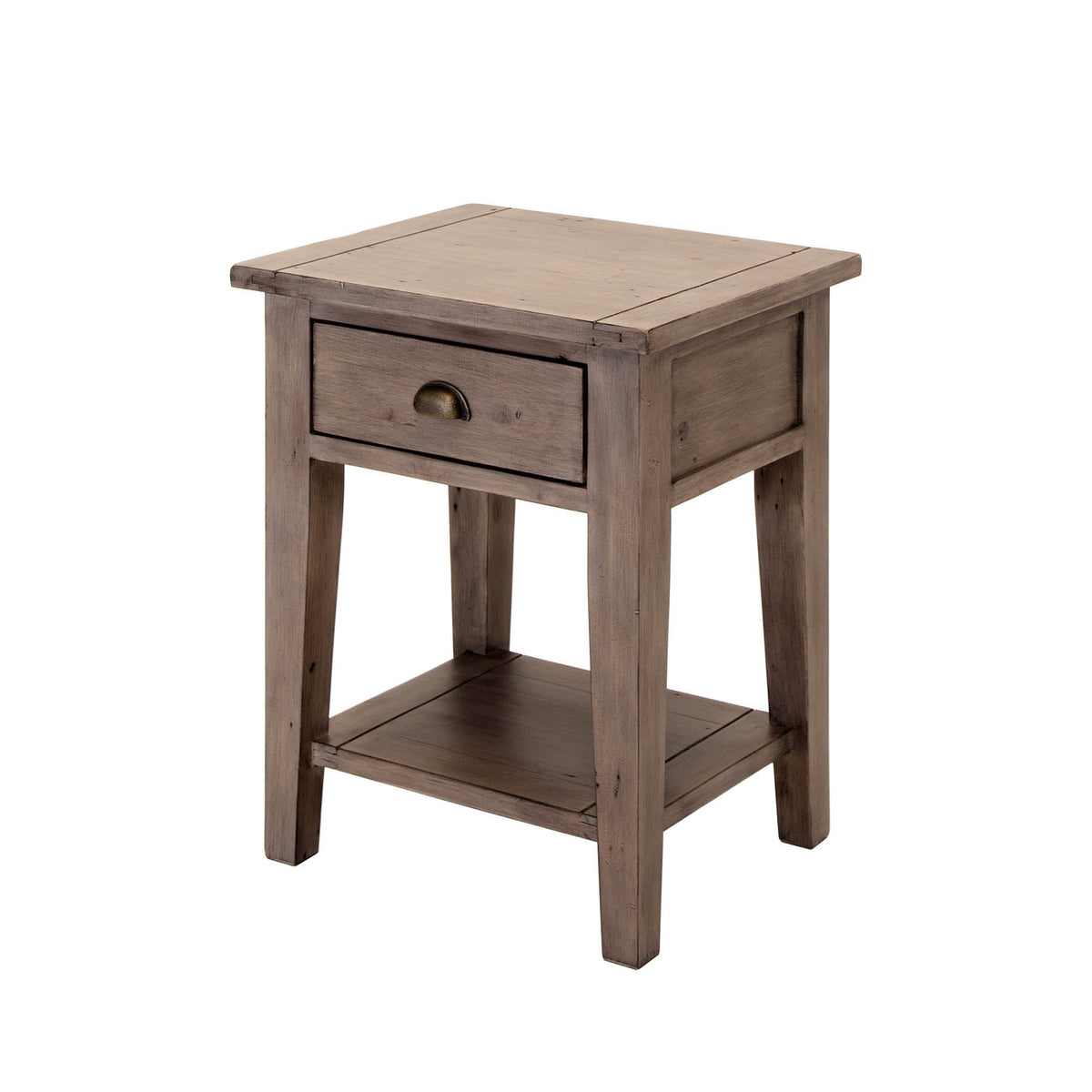 Inglewood Side Table in Sundried, front view, reclaimed hardware