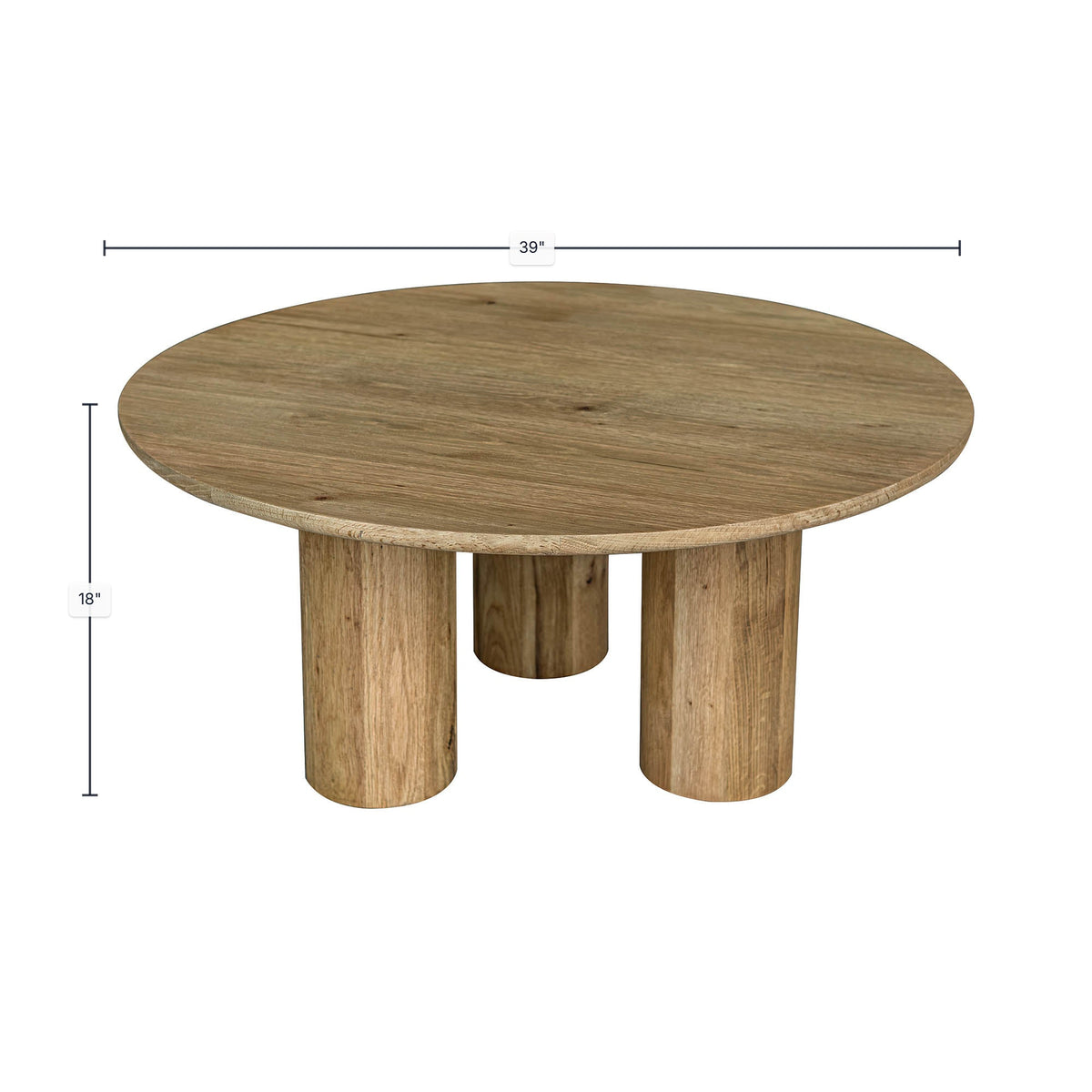 Jokkmokk Coffee Table in Natural, dimensions diagram 39" x 39"