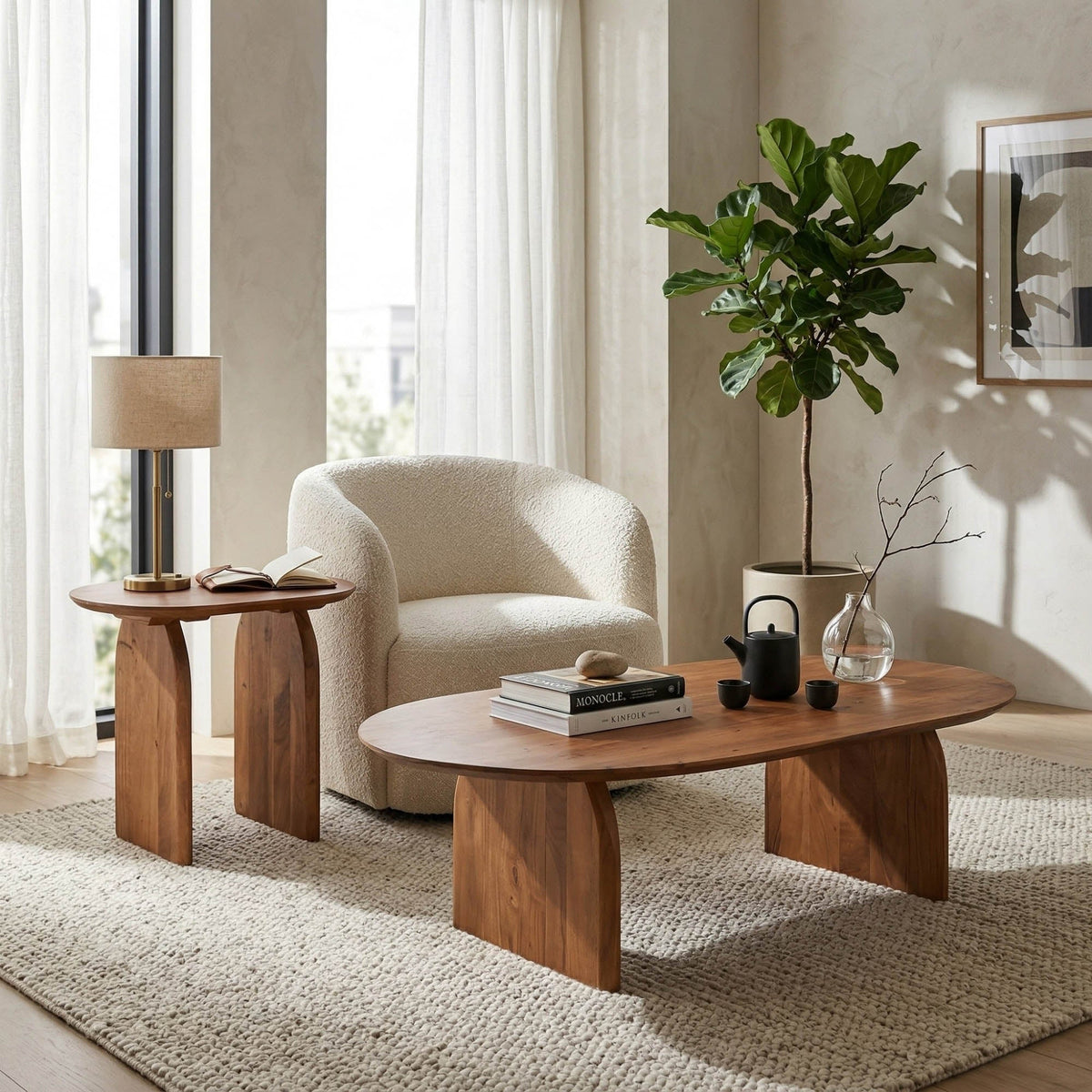 Deia Side Table in Pecan, three-quarter view