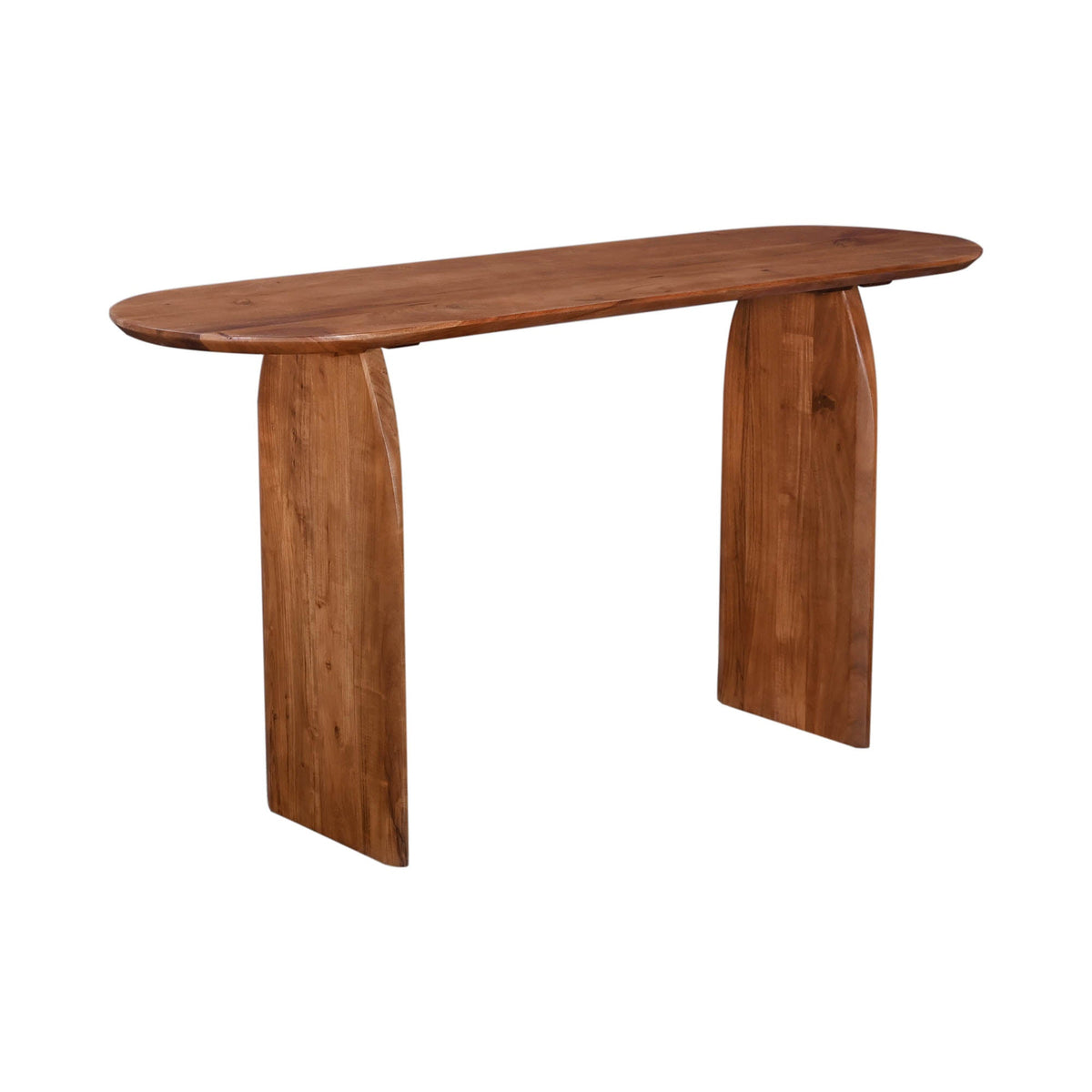 Deia Console in Pecan, front view, solid acacia