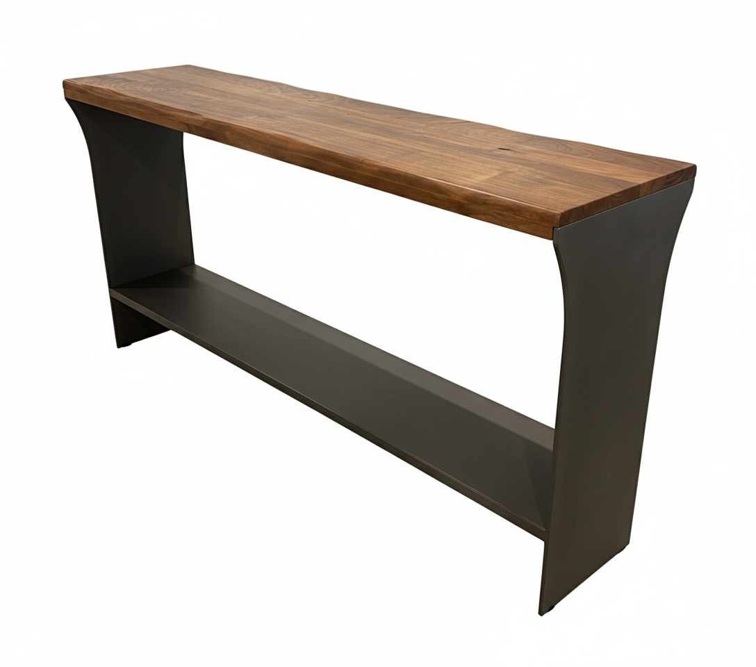 Ramsey Console, front view, acacia wood & ms iron sheet