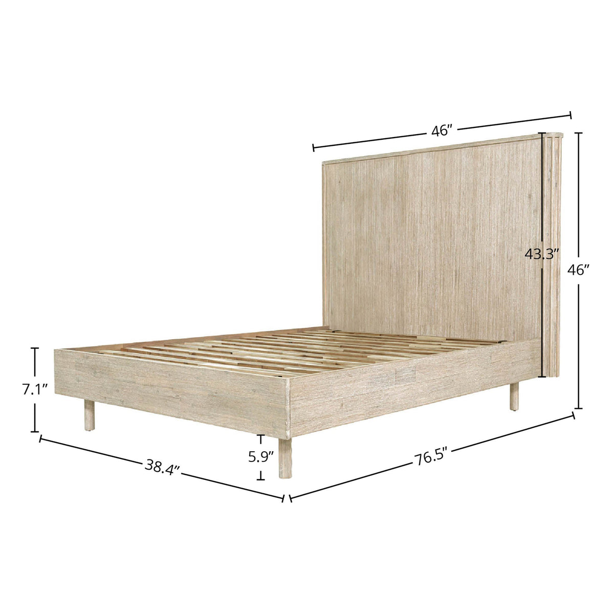 Ostend Single Bed in Natural White Washed, dimensions diagram 46" x 79"