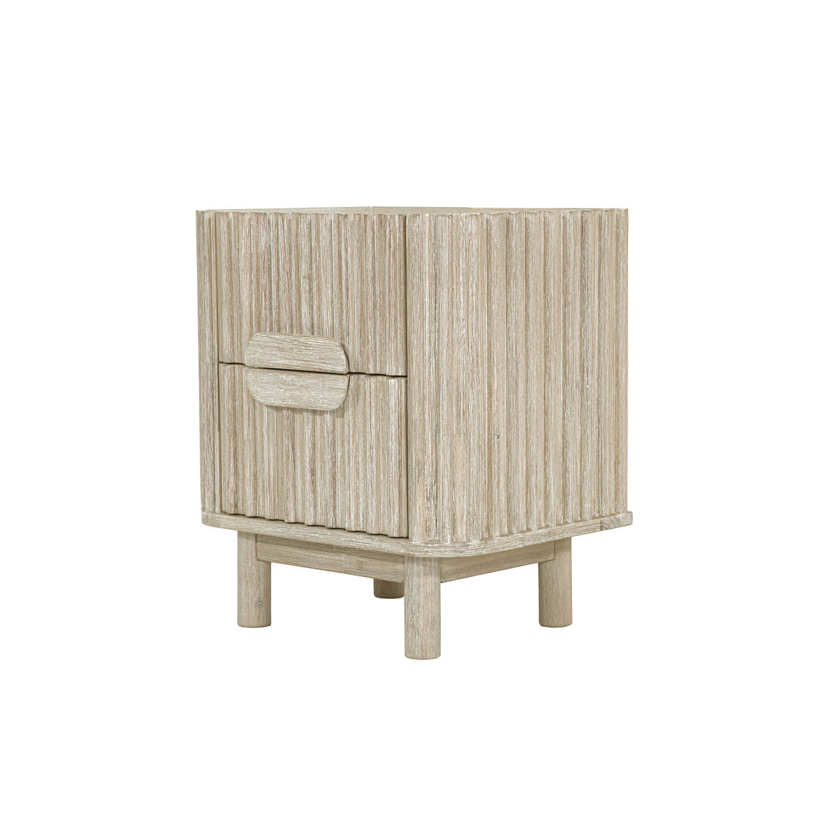 Ostend Nightstand in Natural White Washed, front view, solid acacia wood