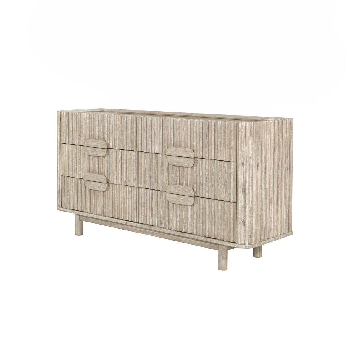 Ostend 6 Drawer Dresser in Natural White Washed, front view, solid acacia wood