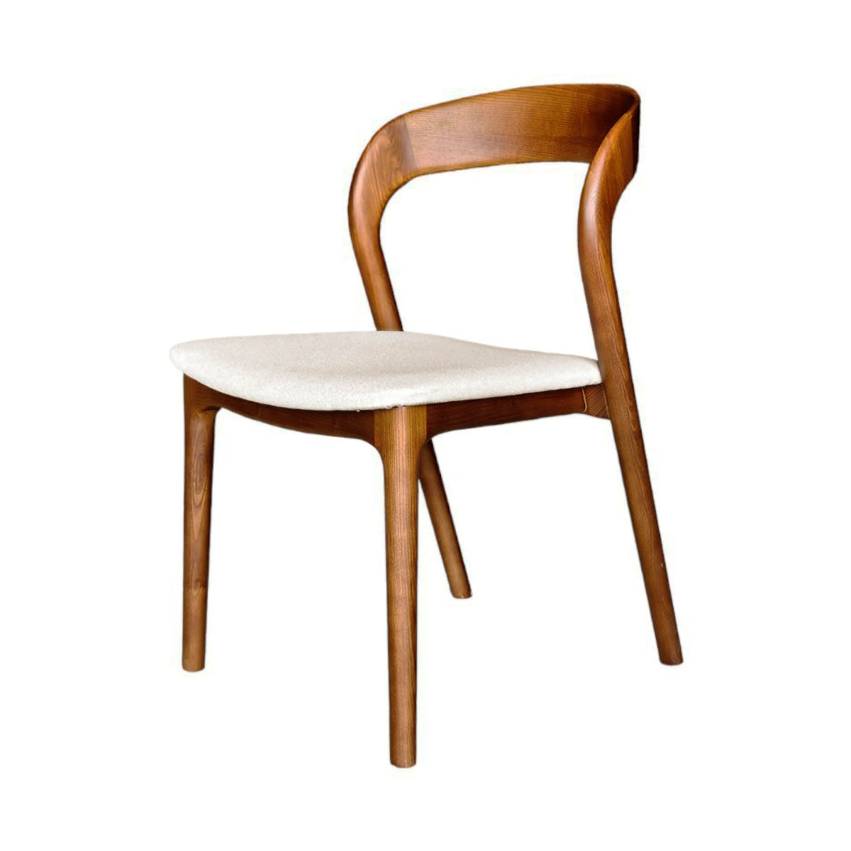Ronchamp Dining Chair in Walnut Brown, front view, ash wood