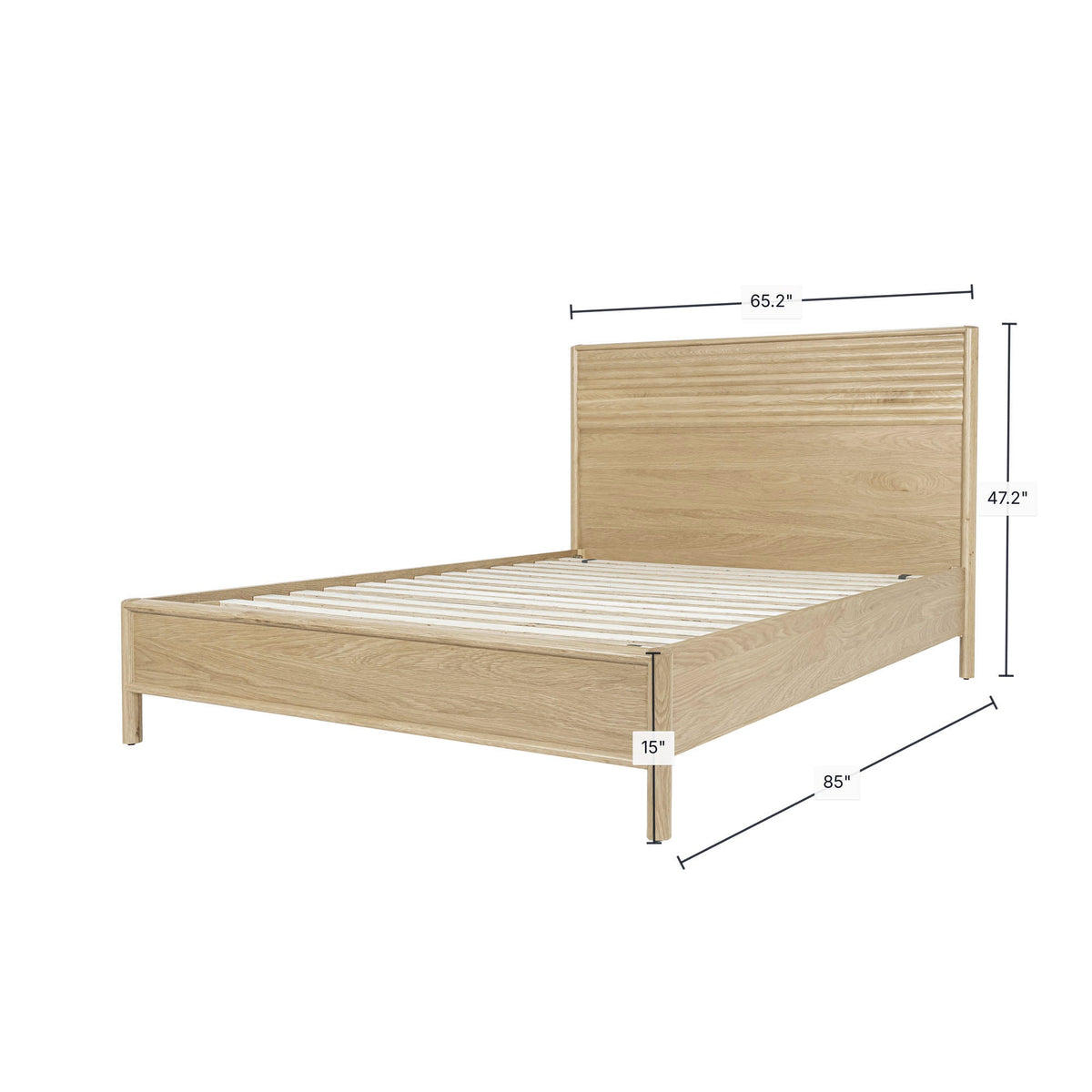 Ridgeline Bed in Light Oak, dimensions diagram 65¼" x 85"