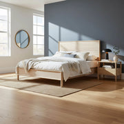 Ridgeline Bed in Light Oak, styled in a bedroom