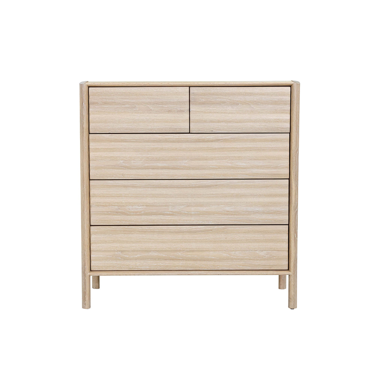 Ridgeline 5 Drawer Chest in Light Oak, three-quarter view