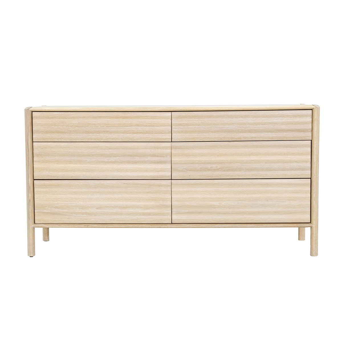 Ridgeline 6 Drawer Dresser in Light Oak, three-quarter view