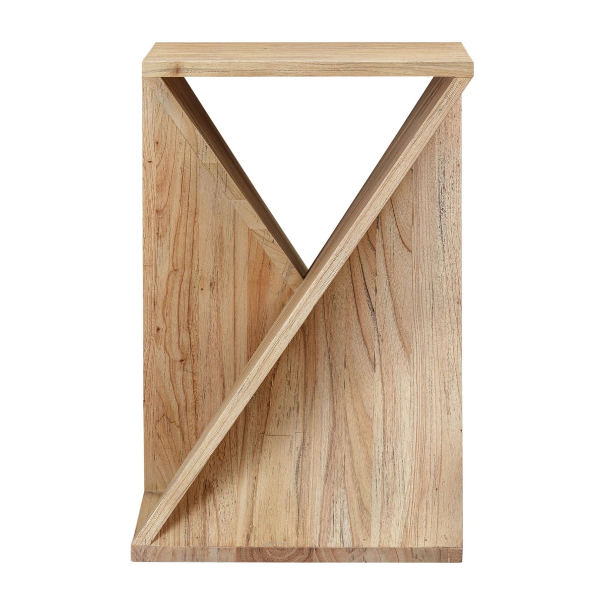 Saltburn Side Table in Elm Finish, front view, solid natural mindi wood