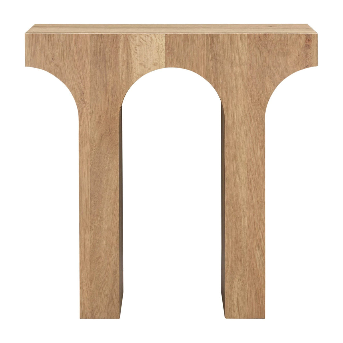 Barga Umbrella Side Table in Brush White Wash, front view, solid oak