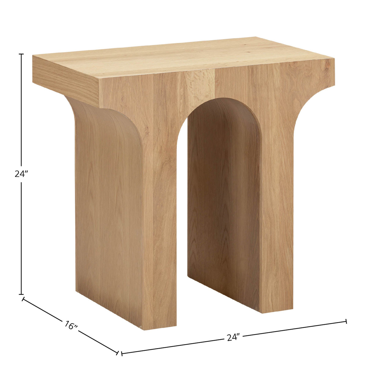 Barga Umbrella Side Table in Brush White Wash, dimensions diagram 24" x 16"