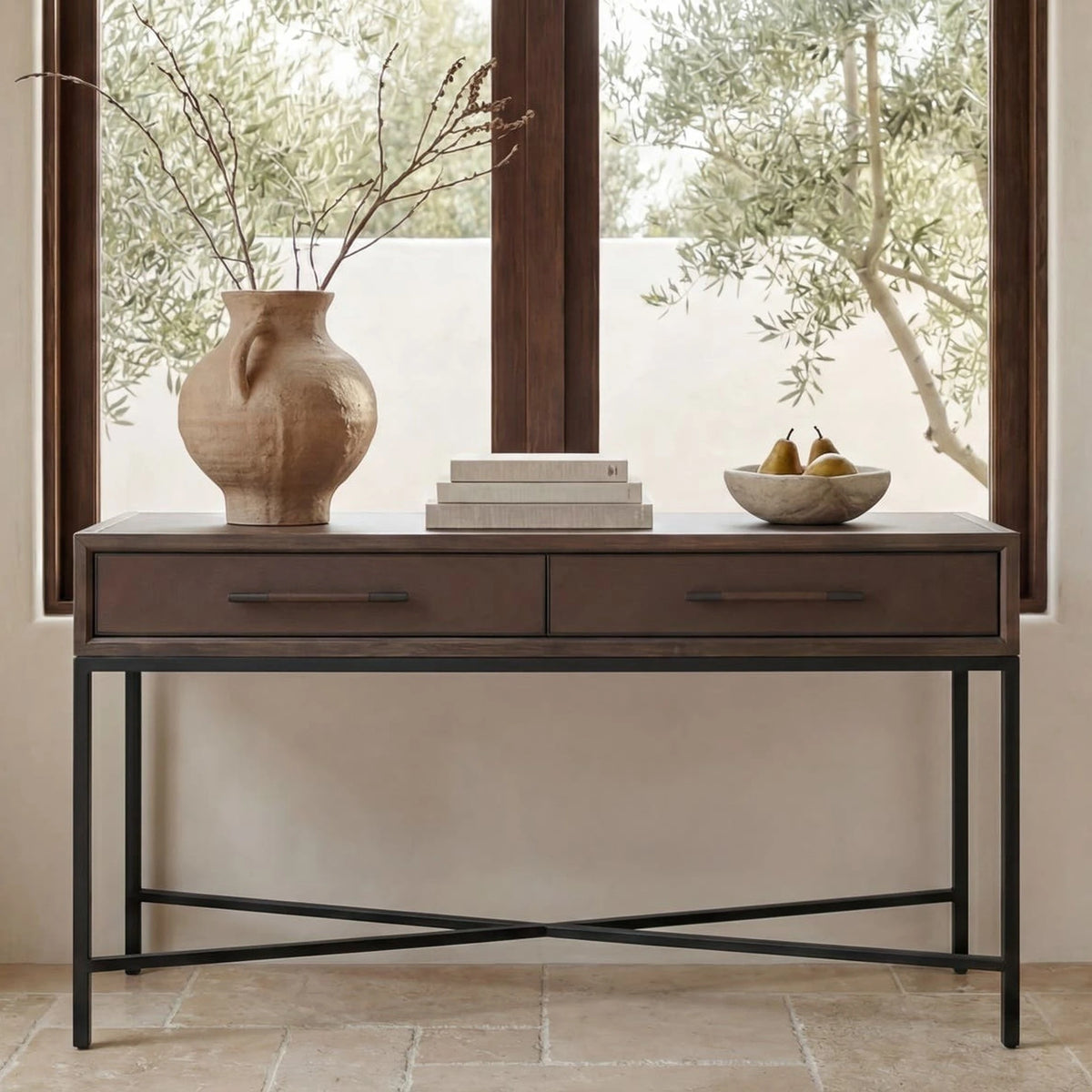 Moravia Console Table, styled in a room