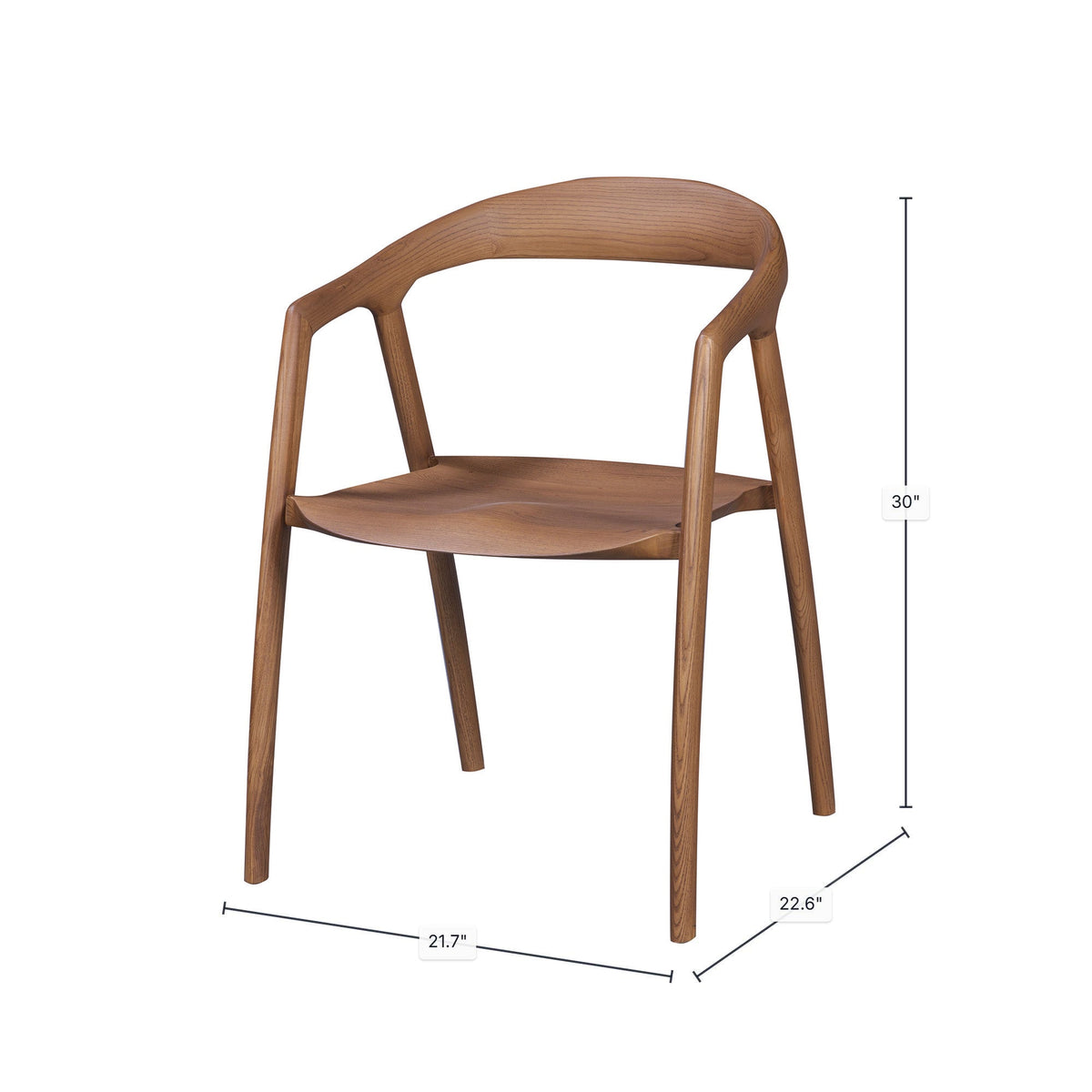 Vipava Dining Chair in Caramel Ash, dimensions diagram 21¾" x 22½"