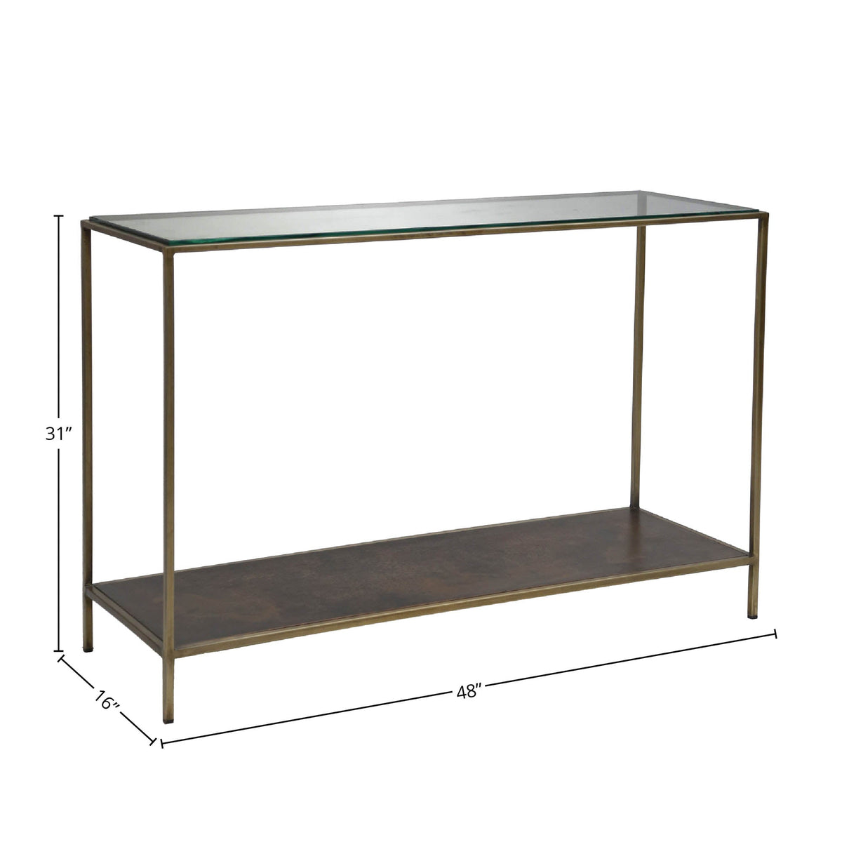 Verona Console Table in Bronze, dimensions diagram 48" x 16"
