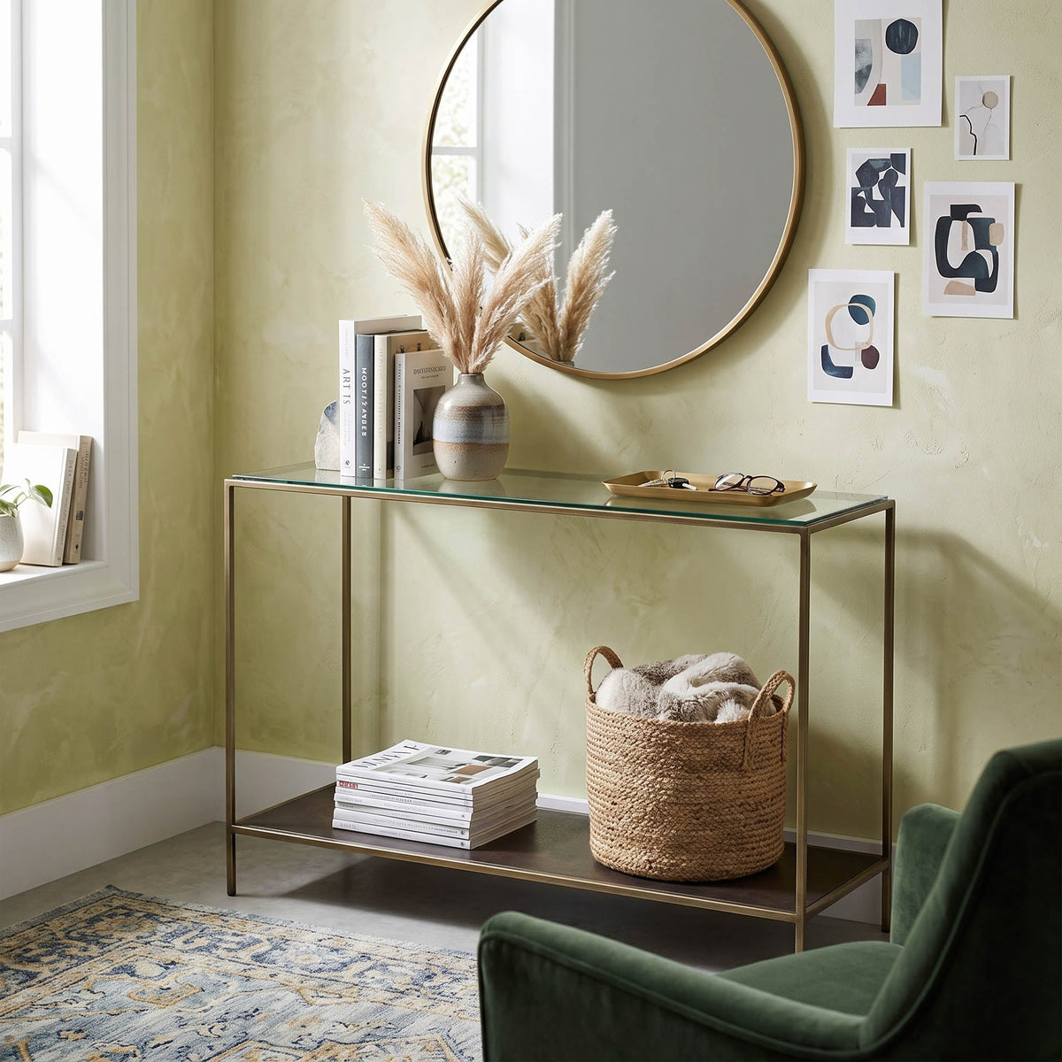 Verona Console Table in Bronze, styled in a living room