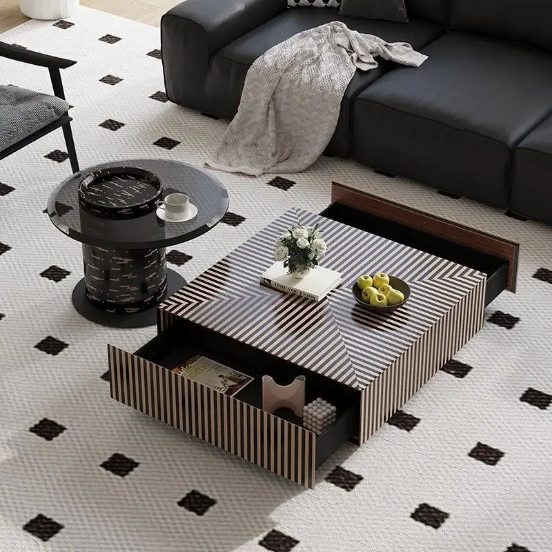 Pula BT85 Modern Piano Stripe Nested Coffee Table Set with Storage
