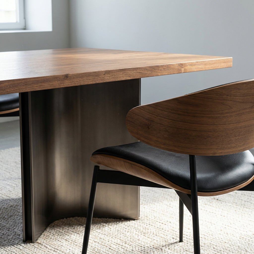 Aero Curve Walnut & Leather Dining Set with 6 Chairs - Altera