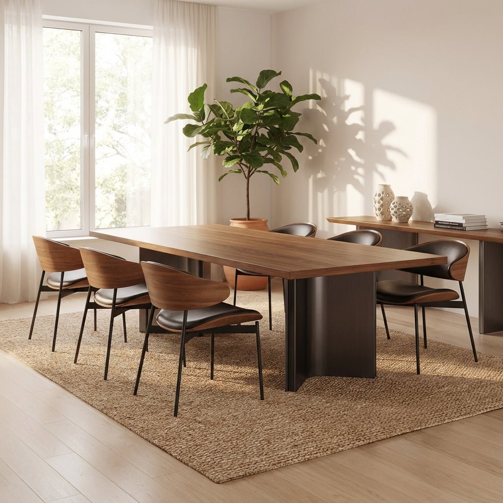 Aero Curve Walnut & Leather Dining Set with 6 Chairs - Altera