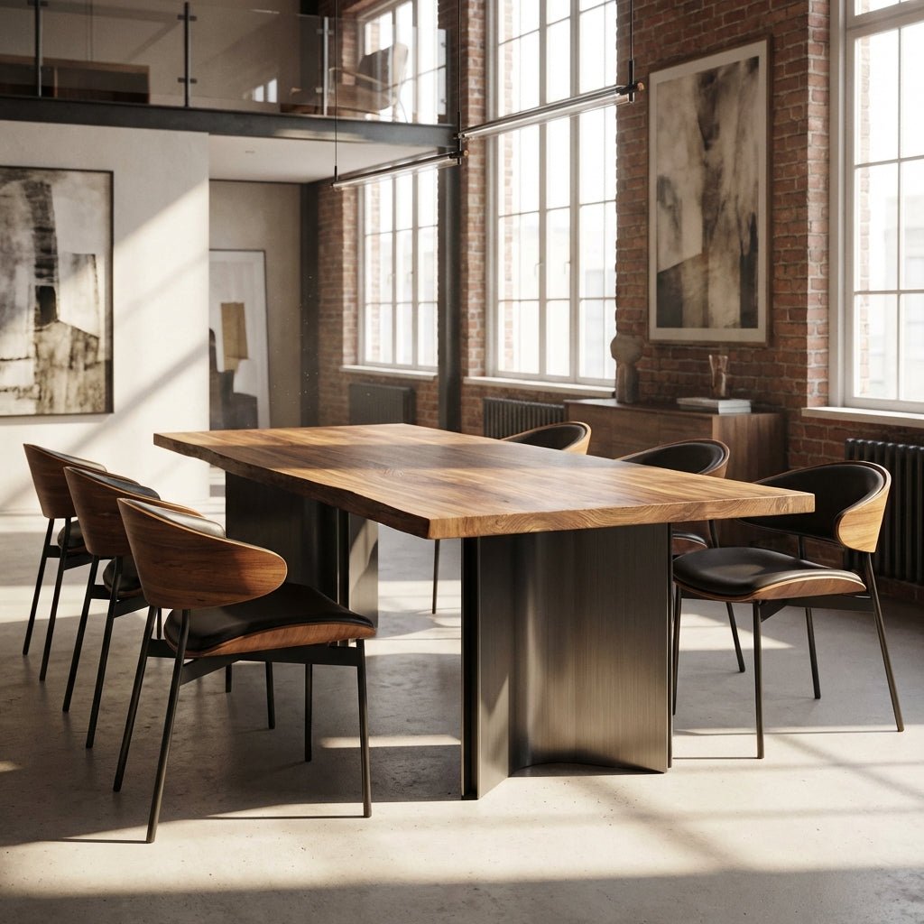 Aero Curve Walnut & Leather Dining Set with 6 Chairs - Altera