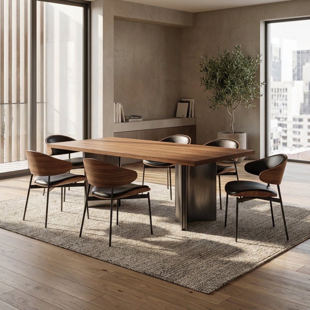 Aero Curve Walnut & Leather Dining Set with 6 Chairs - Altera