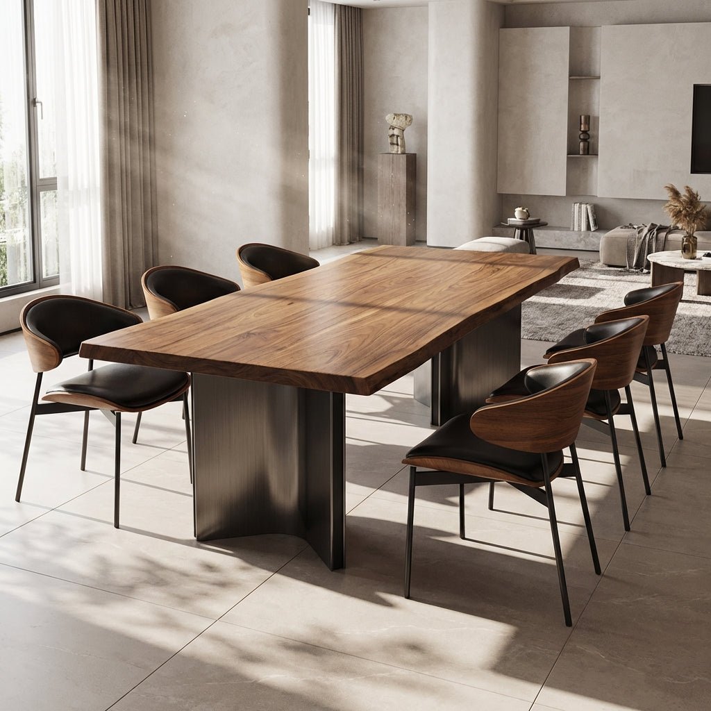 Aero Curve Walnut & Leather Dining Set with 6 Chairs - Altera