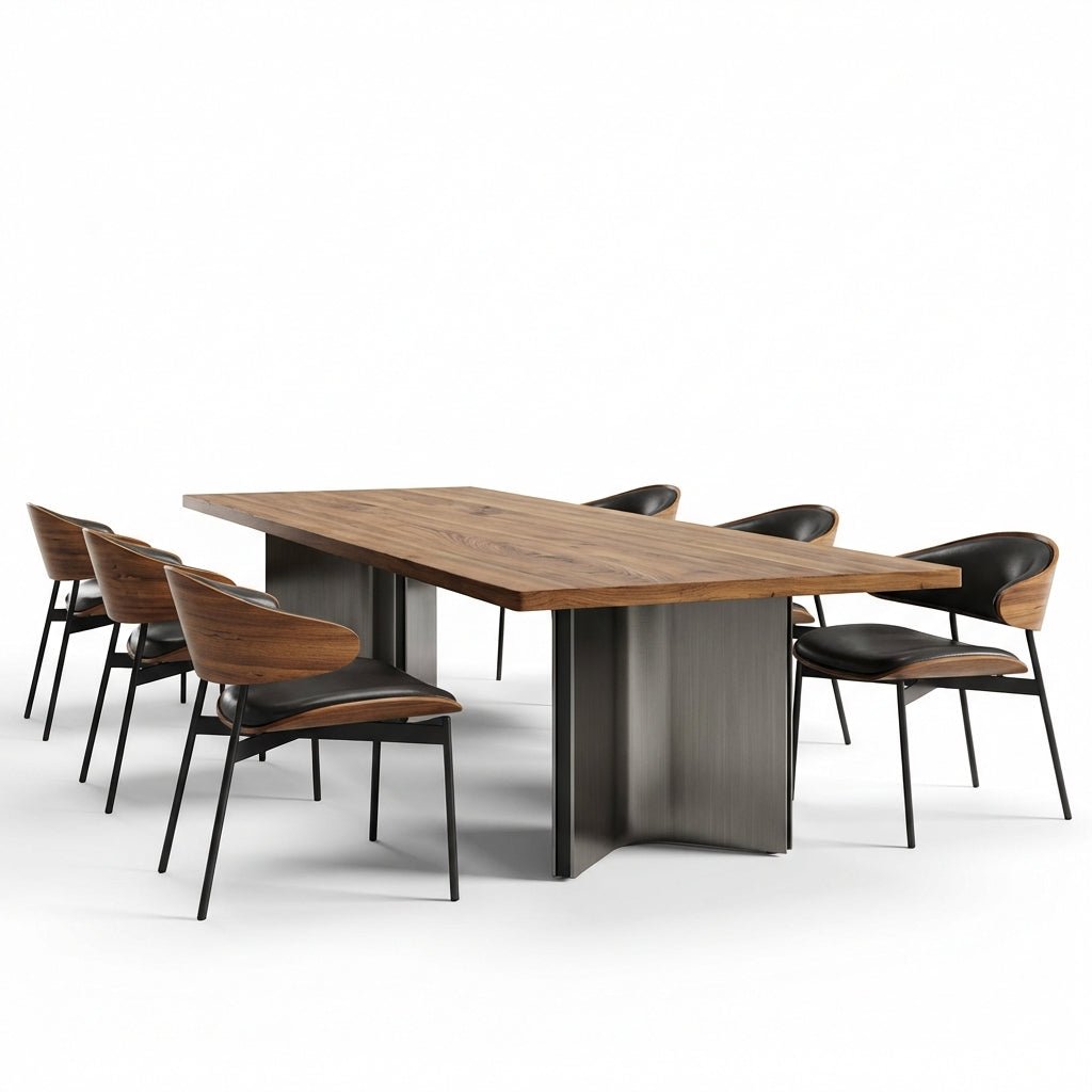 Aero Curve Walnut & Leather Dining Set with 6 Chairs - Altera