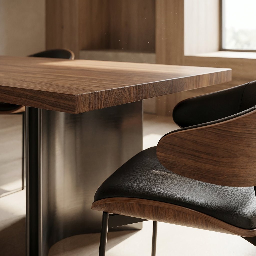 Aero Curve Walnut & Leather Dining Set with 6 Chairs - Altera