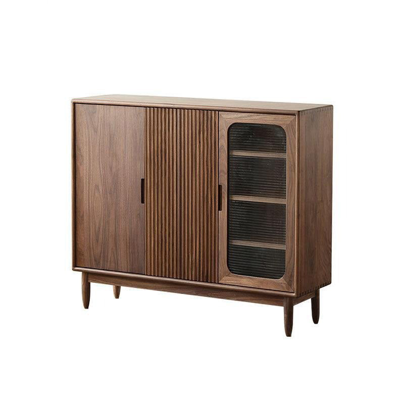Pula SC03 Modern Ash Wood Shoe Cabinet, Walnut Finish, Glass Door