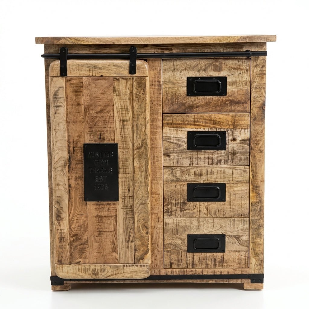 Appalachian Farmhouse Dresser in Raw Mango Wood with Sliding Door - Altera