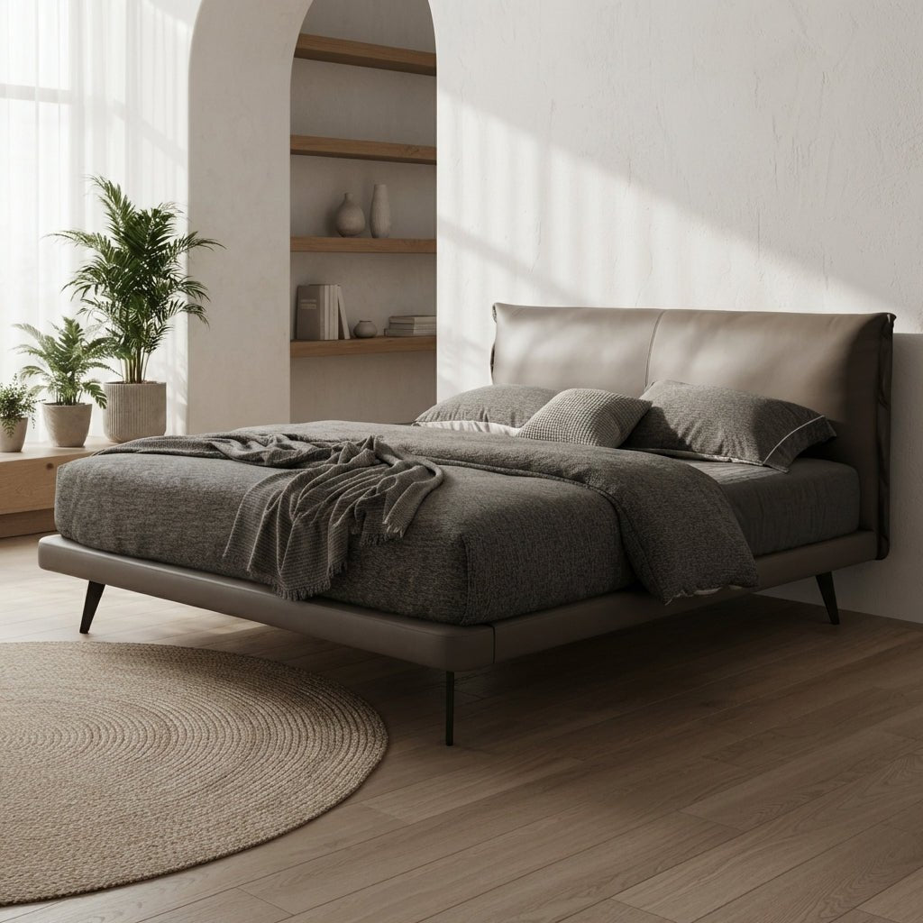 Aries Minimalist Brown Faux Leather King Bed - Altera