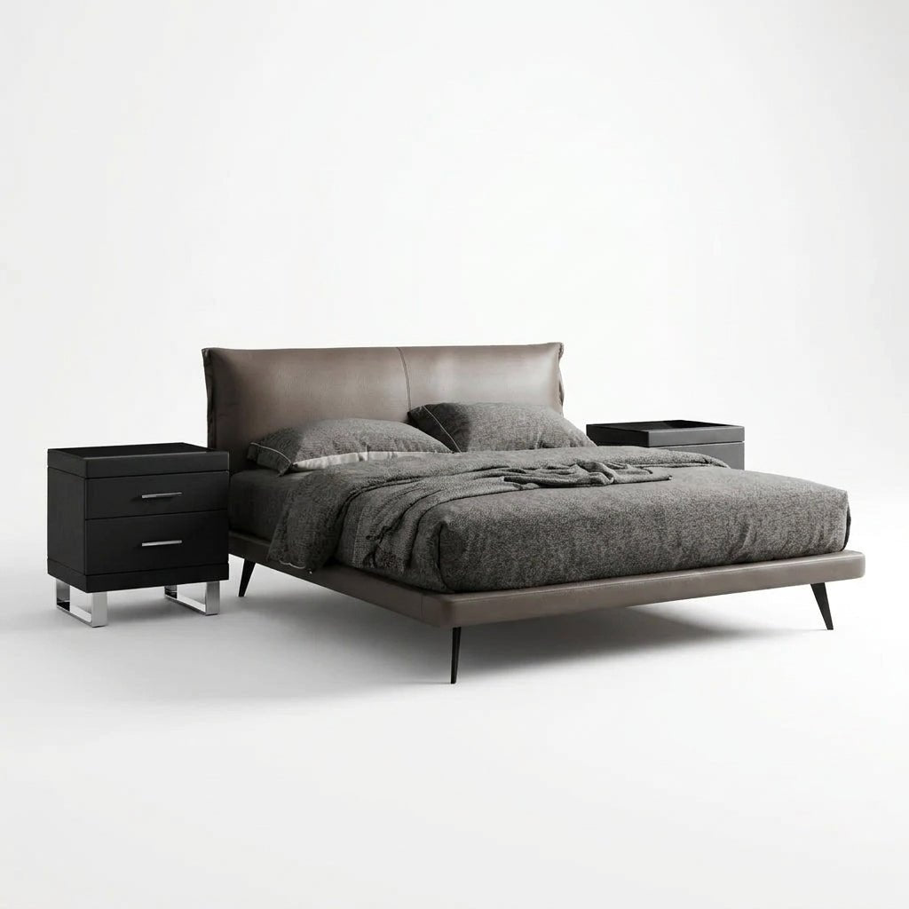 Aries Minimalist Brown Leather Bed - Altera